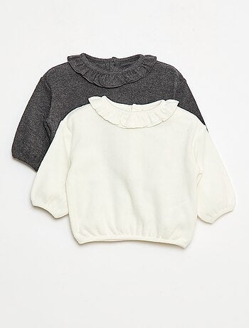 Lot de 2 pulls en maille avec col fantaisie