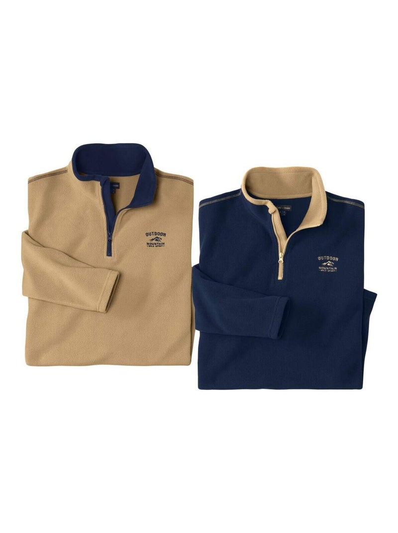Lot de 2 Pulls Micropolaire Outdoor   - ATLAS FOR MEN Bleu Beige - Kiabi