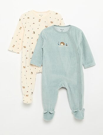 Lot de 2 pyjama en velours avec pieds