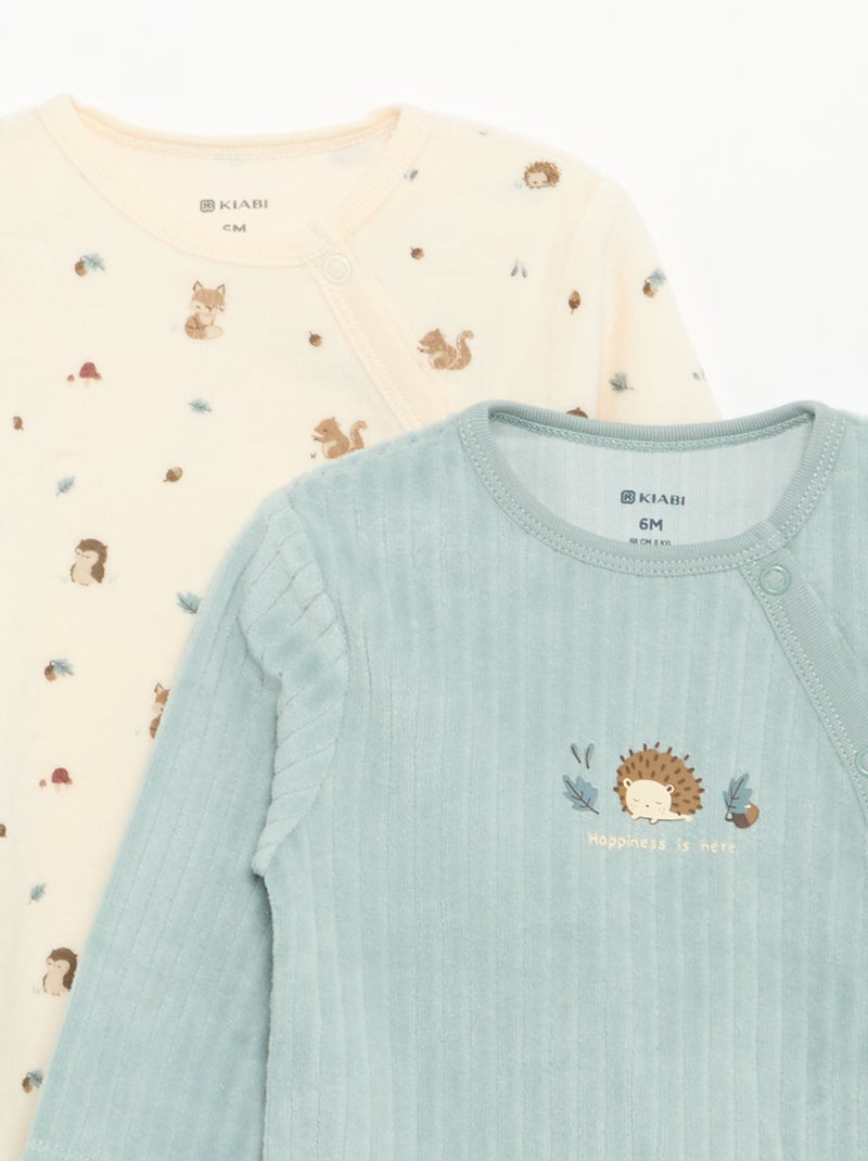 Lot de 2 pyjama en velours avec pieds Bleu - Kiabi