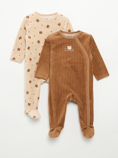 Lot de 2 pyjama en velours avec pieds - Kiabi