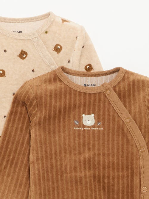 Lot de 2 pyjama en velours avec pieds - Kiabi