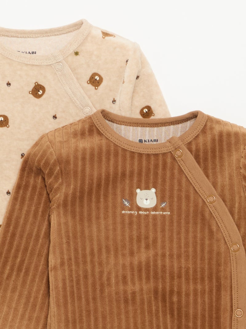 Lot de 2 pyjama en velours avec pieds Marron - Kiabi