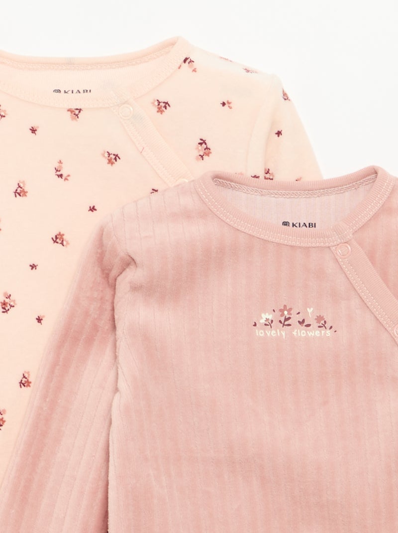 Lot de 2 pyjama en velours avec pieds Rose - Kiabi