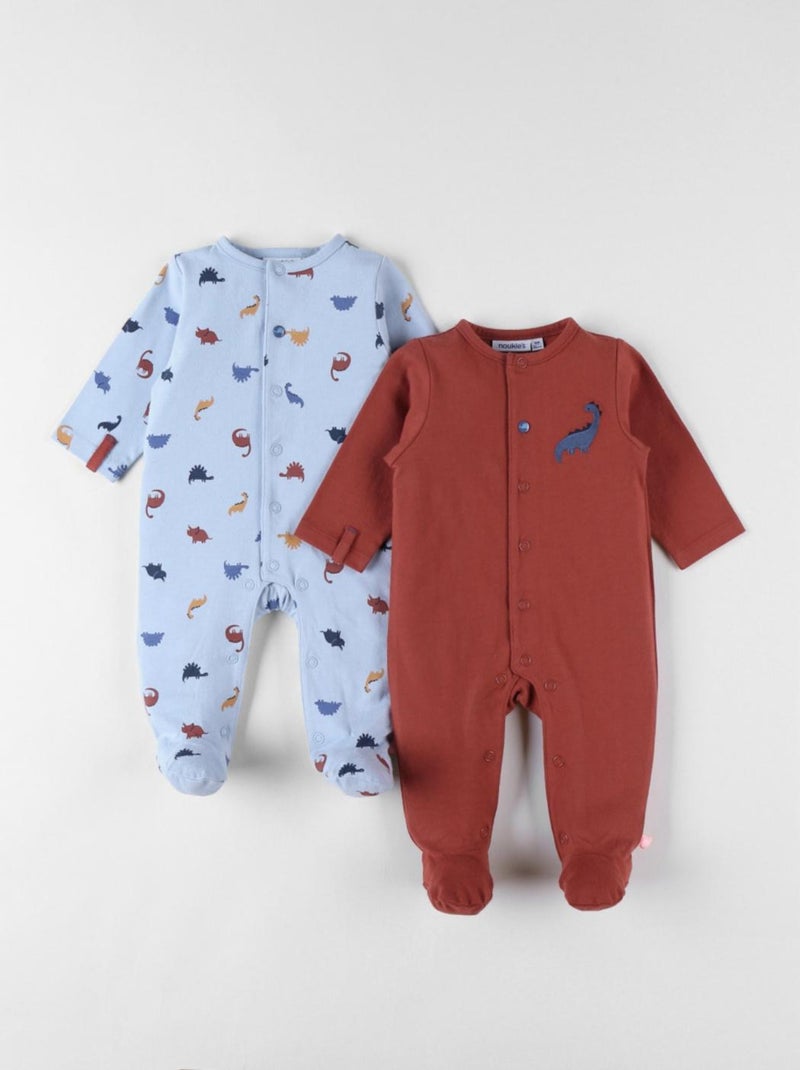 Lot de 2 pyjamas 1 pièce en jersey, brique/bleu clair Noukie's Bleu - Kiabi