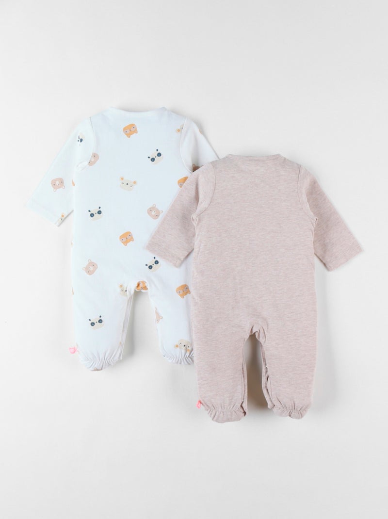 Lot de 2 pyjamas 1 pièce en jersey, écru/taupe chiné Noukie's Ecru - Kiabi