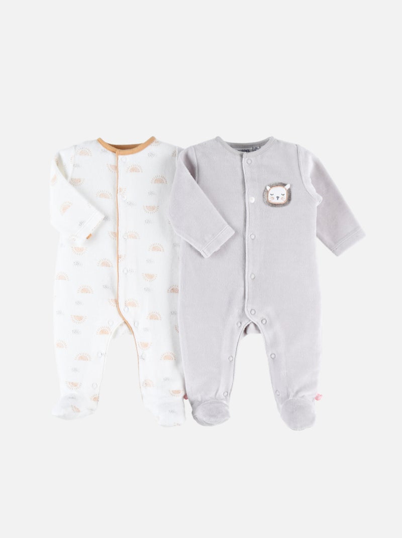 Lot de 2 pyjamas 1-pièce en velours, clair/écru Noukie's Ecru - Kiabi