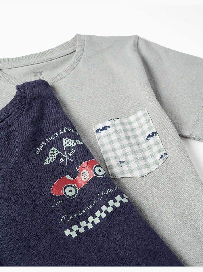 Lot de 2 pyjamas à manches courtes en coton avec imprimés voitures Bleu Vert - Kiabi