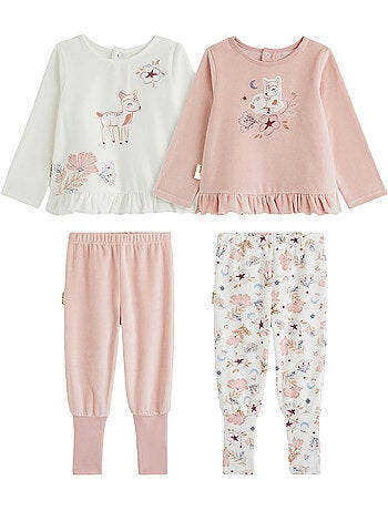 Lot de 2 pyjamas bébé 2 pièces en velours à pieds retroussables cléo