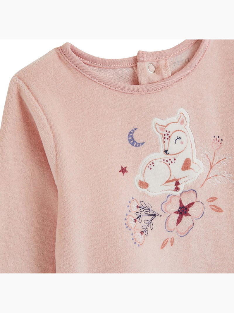 Lot de 2 pyjamas bébé 2 pièces en velours à pieds retroussables cléo Rose - Kiabi