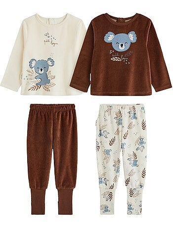 Lot de 2 pyjamas bébé 2 pièces en velours à pieds retroussables mathéo