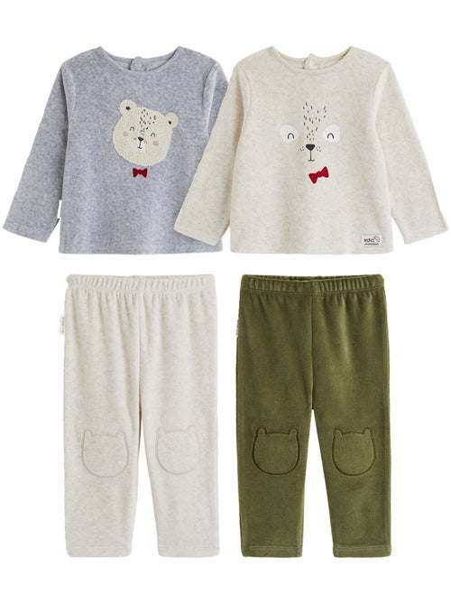 Lot de 2 pyjamas bébé 2 pièces en velours pistache - Kiabi Lot de 2 pyjamas bébé 2 pièces en velours pistache - Kiabi