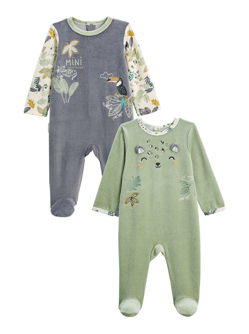 Lot de 2 pyjamas bébé en velours Boavista Kaki - Kiabi
