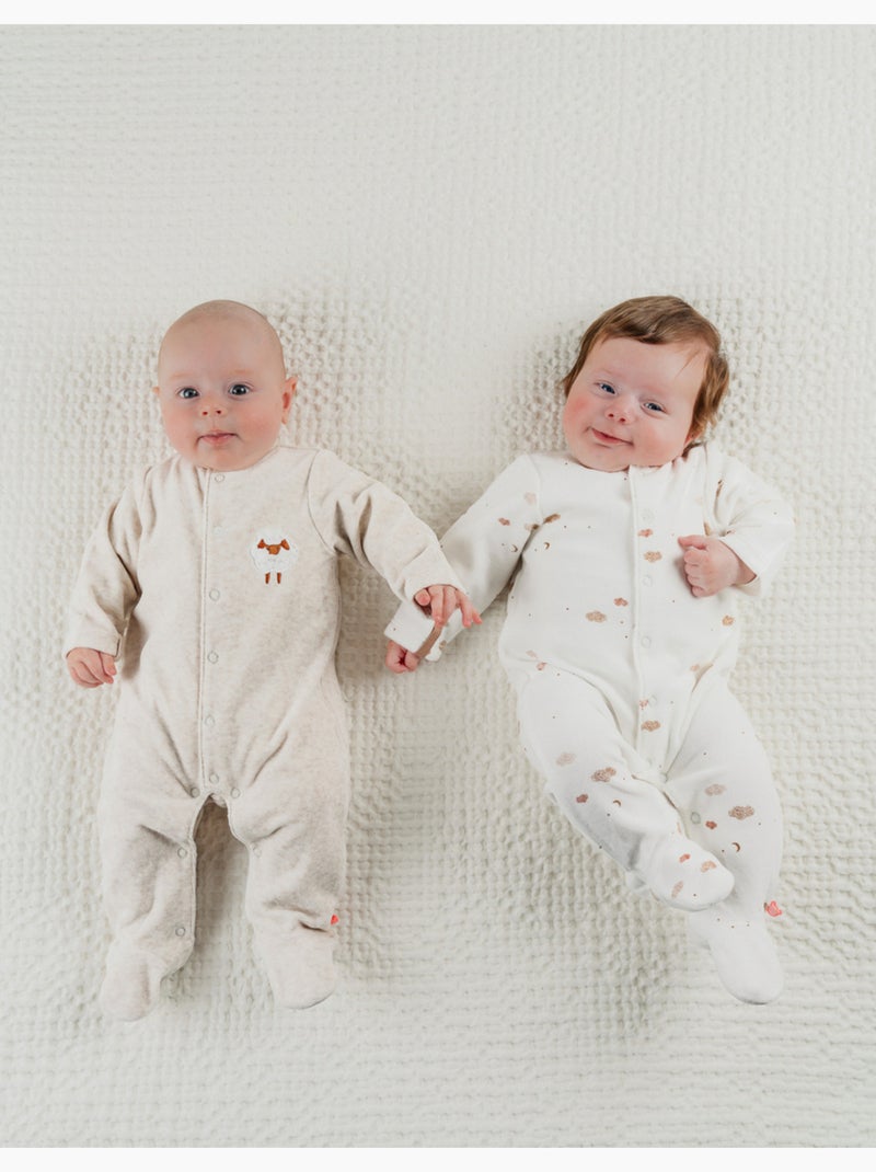 Lot de 2 pyjamas bébé en velours brodé mouton Noukie's Ecru - Kiabi