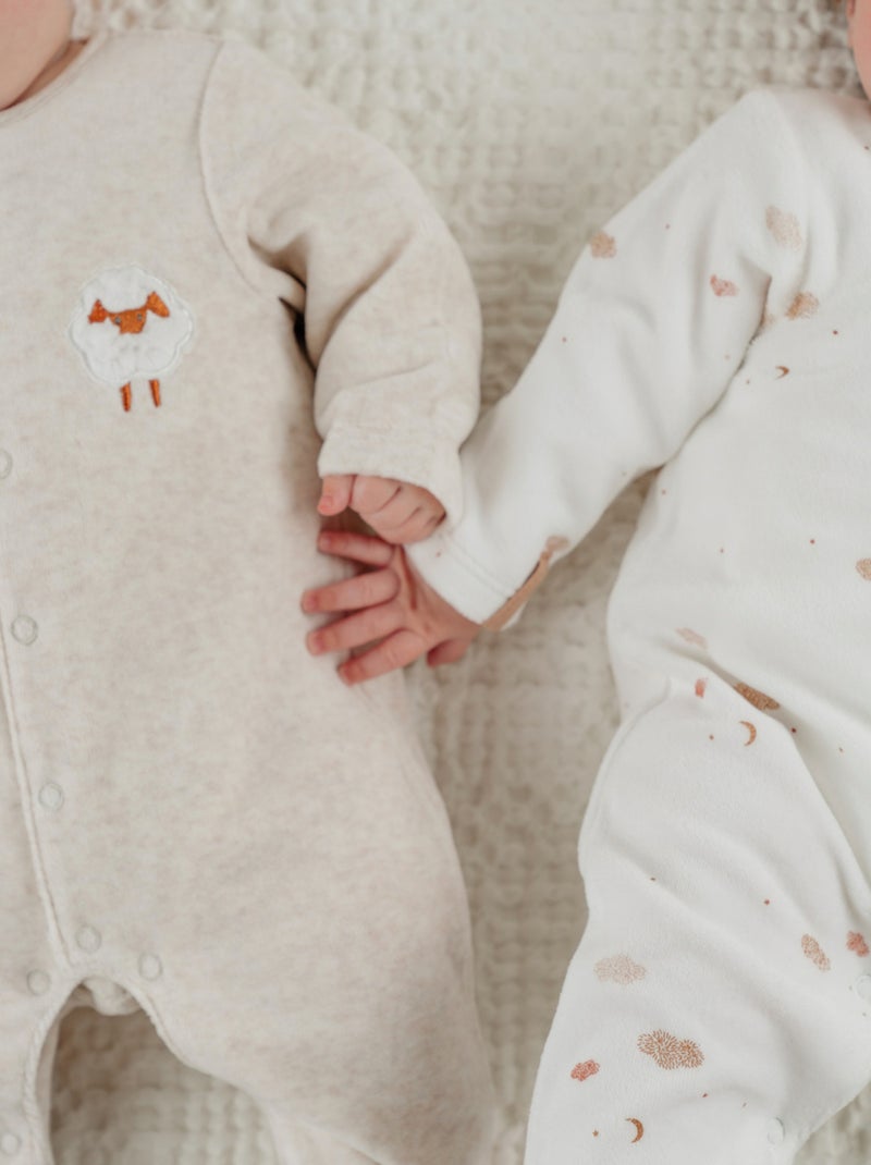 Lot de 2 pyjamas bébé en velours brodé mouton Noukie's Ecru - Kiabi