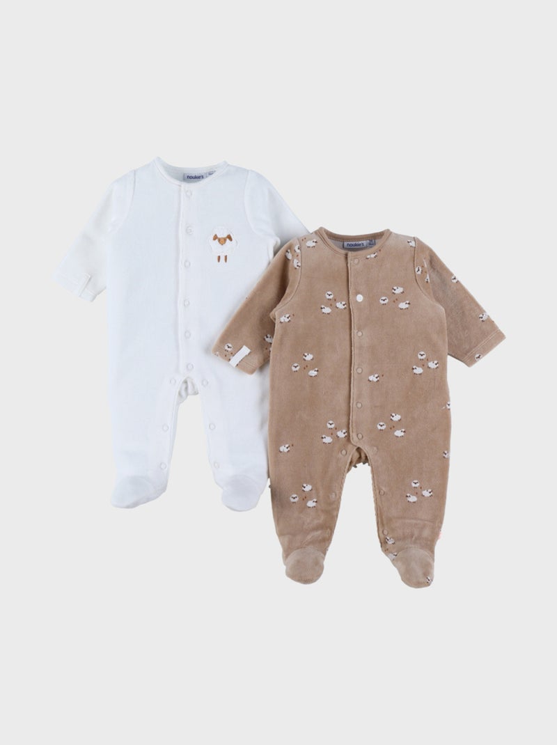 Lot de 2 pyjamas bébé en velours doux Noukie's Ecru - Kiabi
