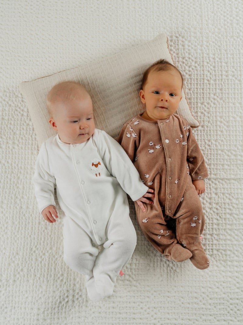 Lot de 2 pyjamas bébé en velours doux Noukie's Ecru - Kiabi