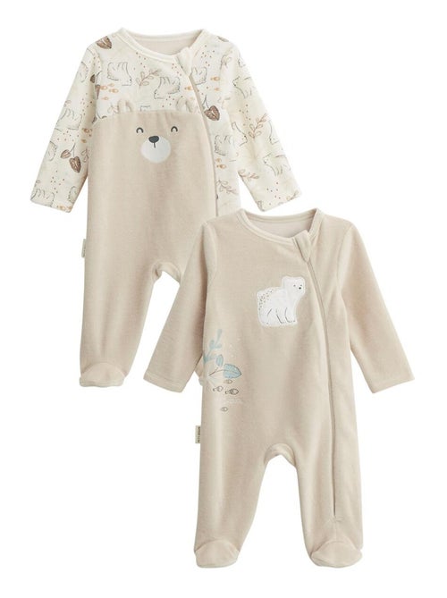 Lot de 2 pyjamas bébé en velours ouverture zippée Câlins - Kiabi