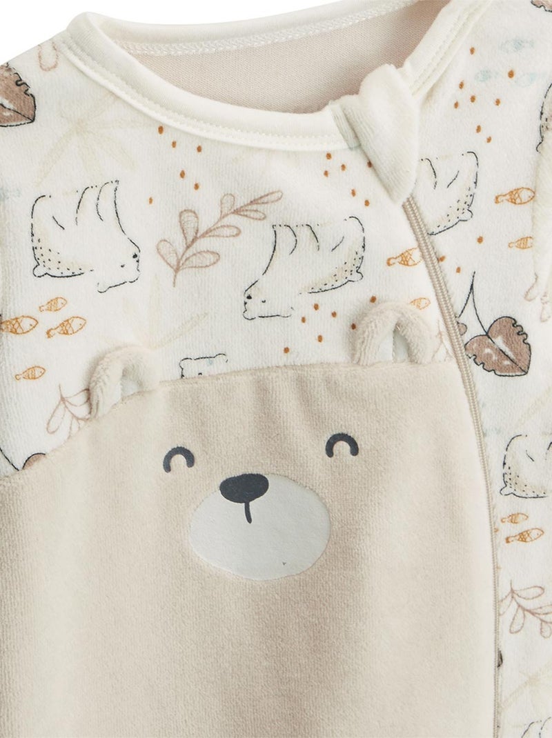 Lot de 2 pyjamas bébé en velours ouverture zippée Câlins Beige - Kiabi