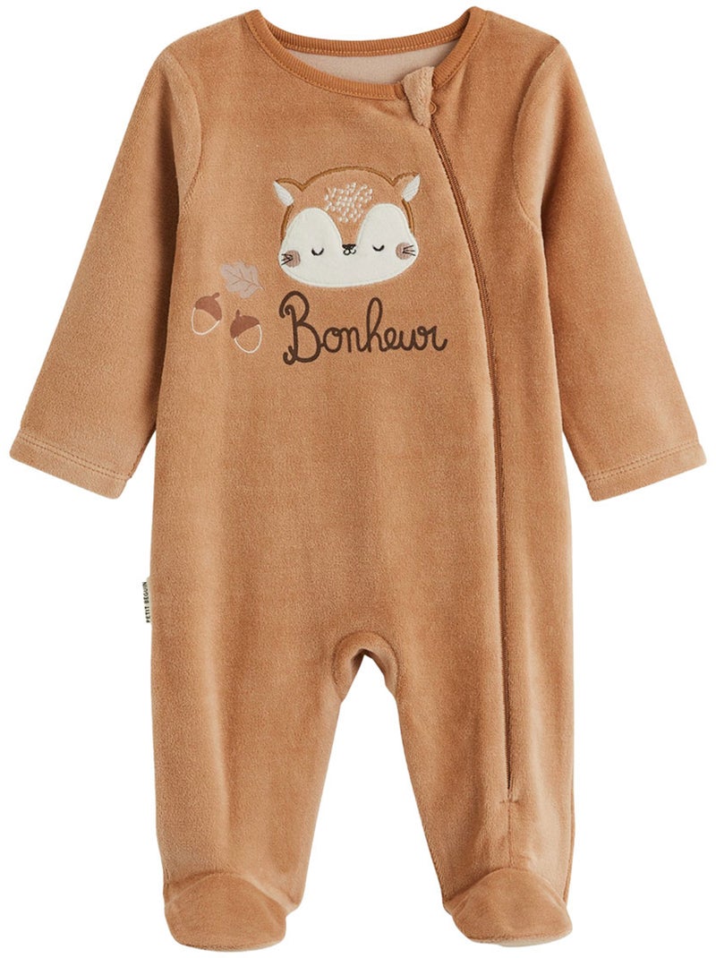 Lot de 2 pyjamas bébé en velours ouverture zippée caramel Marron - Kiabi