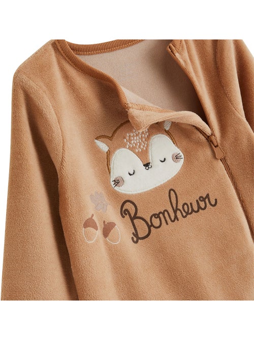 Lot de 2 pyjamas bébé en velours ouverture zippée caramel - Kiabi