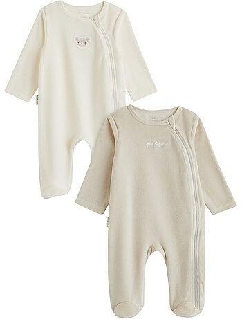 Lot de 2 pyjamas bébé en velours ouverture zippée