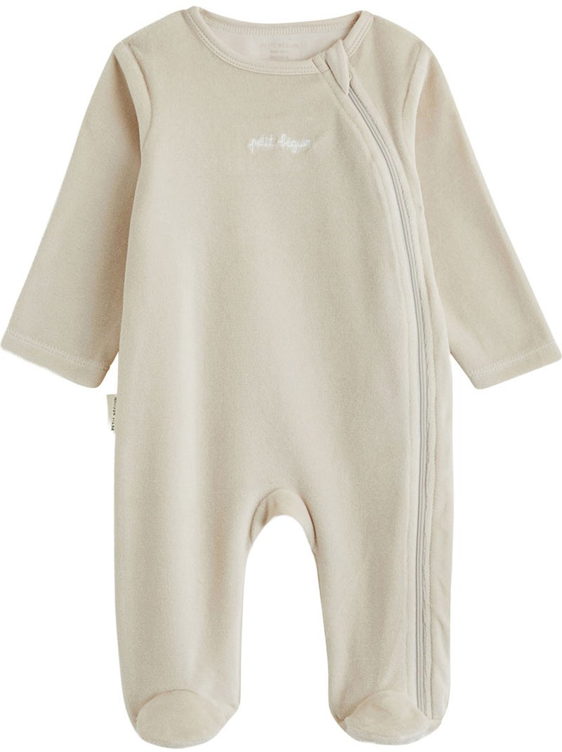 Lot de 2 pyjamas bébé en velours ouverture zippée Ecru - Kiabi