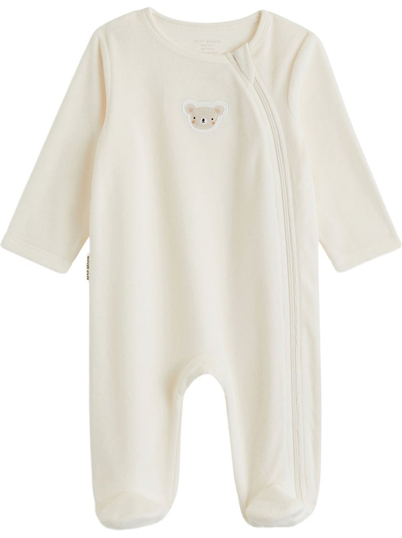 Lot de 2 pyjamas bébé en velours ouverture zippée Ecru - Kiabi