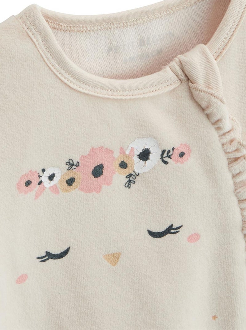 Lot de 2 pyjamas bébé en velours ouverture zippée Perle Ecru - Kiabi