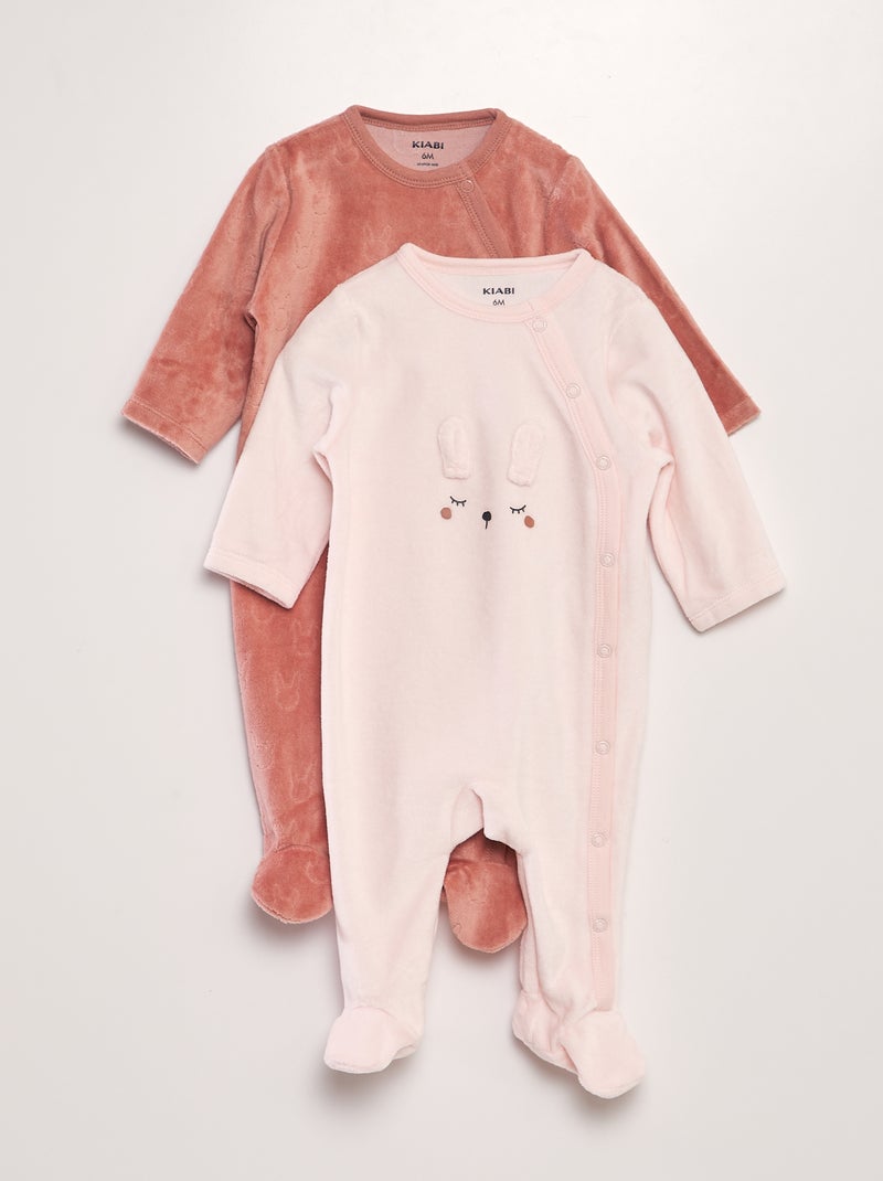 Lot de 2 pyjamas dors-bien en velours Rose clair/foncé - Kiabi