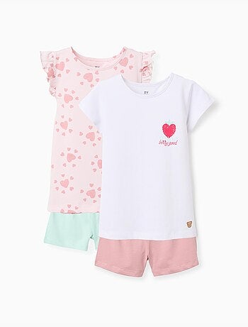 Lot de 2 pyjamas en coton avec imprimés cœur