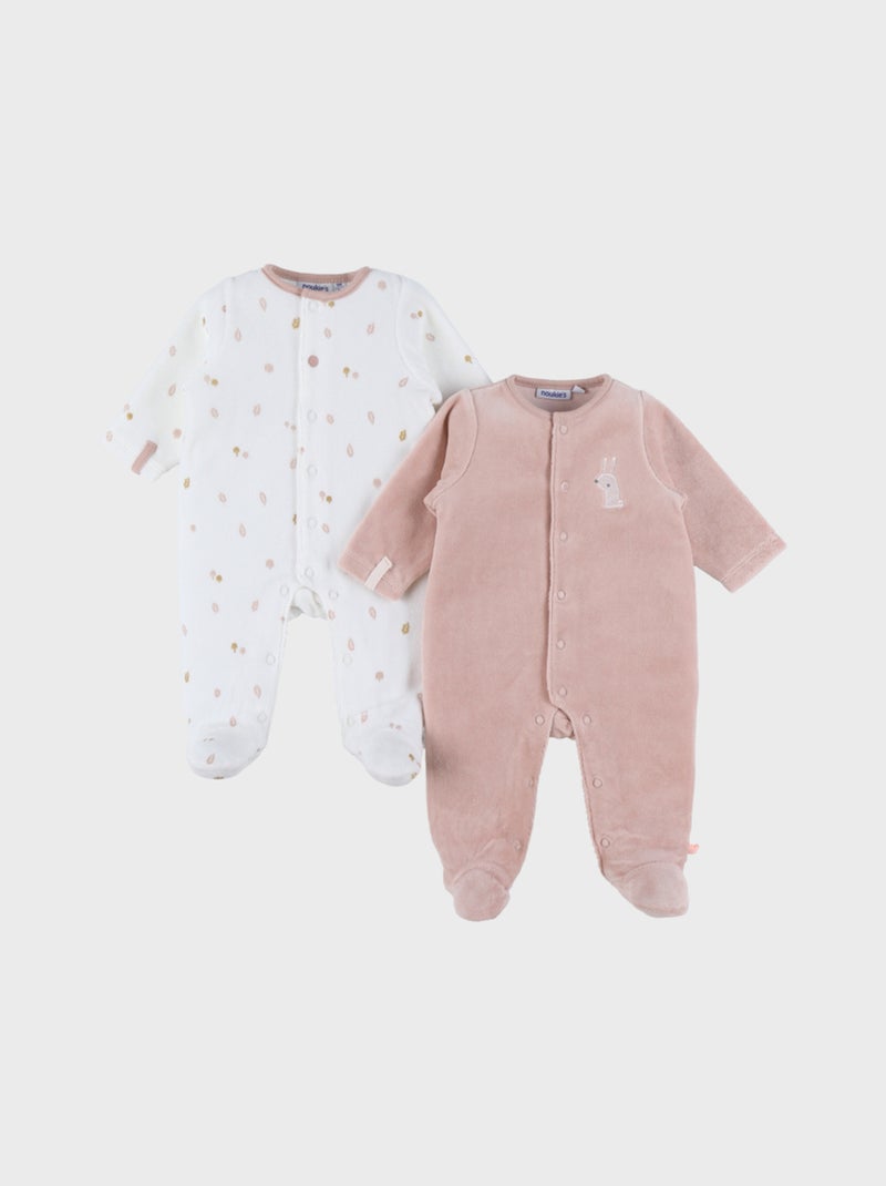 Lot de 2 pyjamas en velours bébé et brodé Noukie's Rose - Kiabi