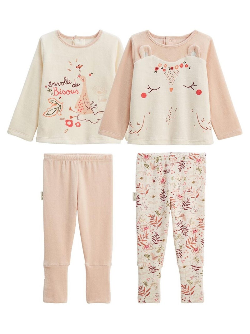 Lot de 2 pyjamas enfant 2 pièces en velours avec pieds retroussables Manouk Rose - Kiabi