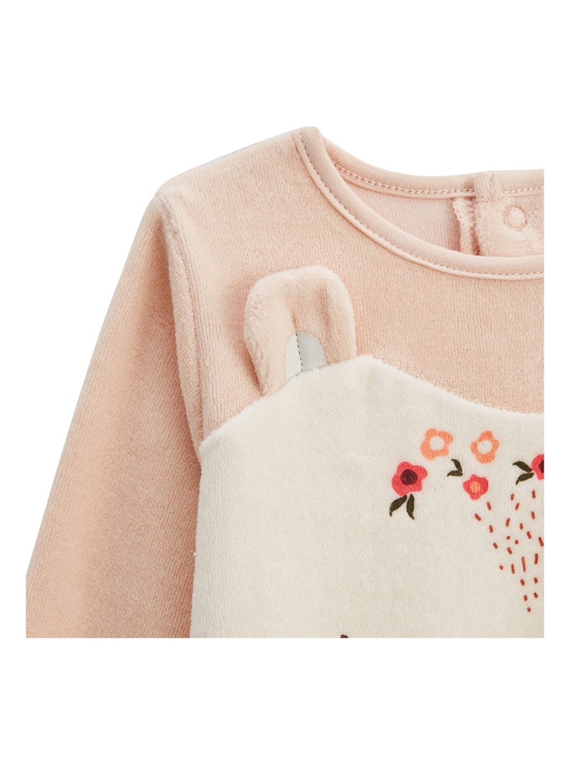 Lot de 2 pyjamas enfant 2 pièces en velours avec pieds retroussables Manouk Rose - Kiabi