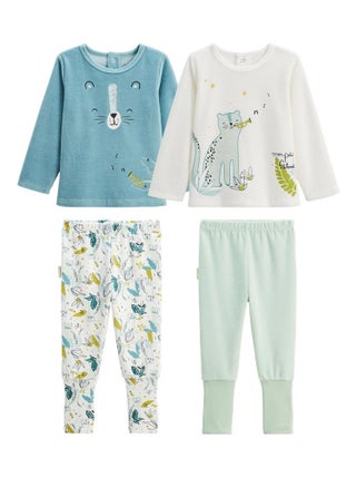 Lot de 2 pyjamas enfant 2 pièces en velours avec pieds retroussables Oscar