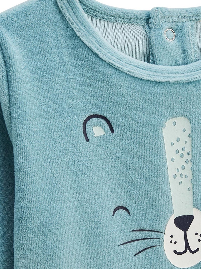 Lot de 2 pyjamas enfant 2 pièces en velours avec pieds retroussables Oscar Bleu - Kiabi