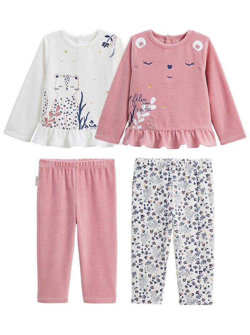 Lot de 2 pyjamas enfant 2 pièces en velours Céleste Rose - Kiabi