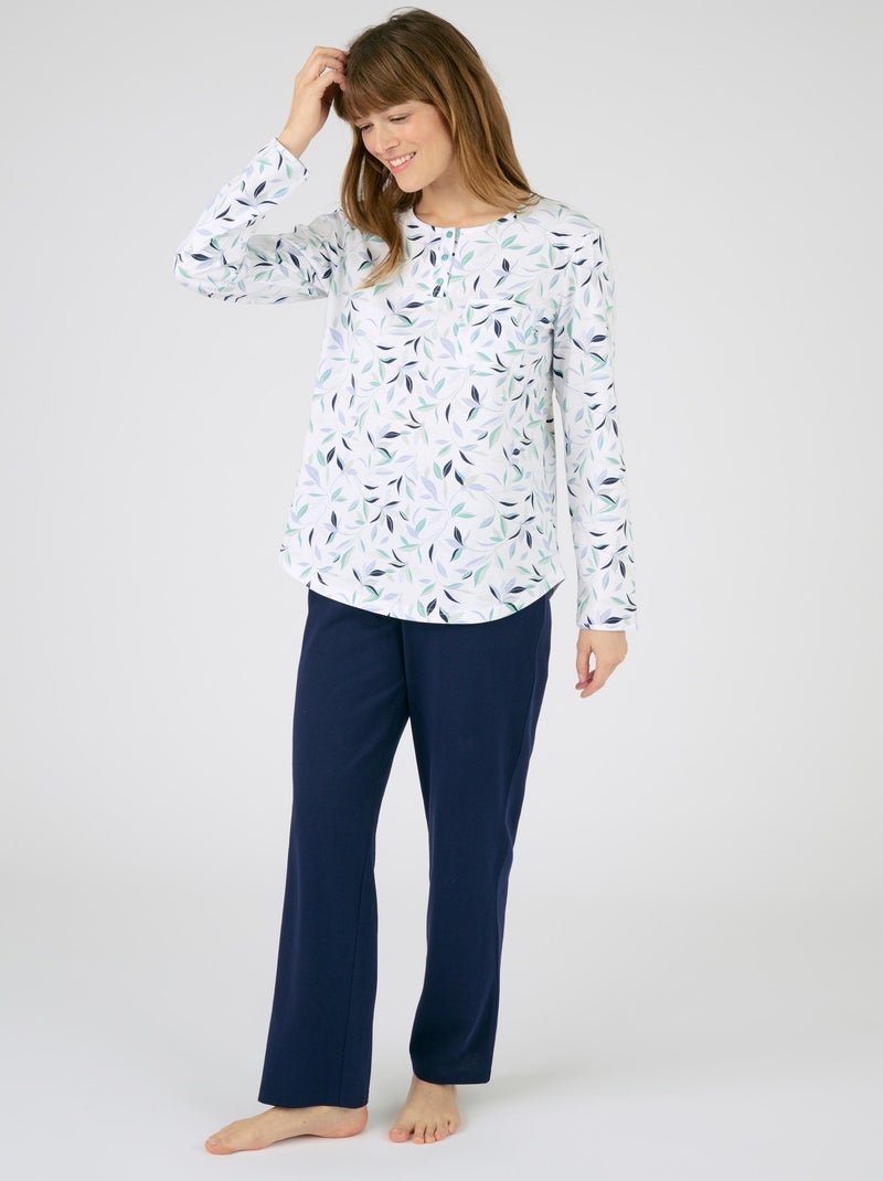 Lot de 2 pyjamas maille jersey pur coton peigné - Damart Bleu - Kiabi