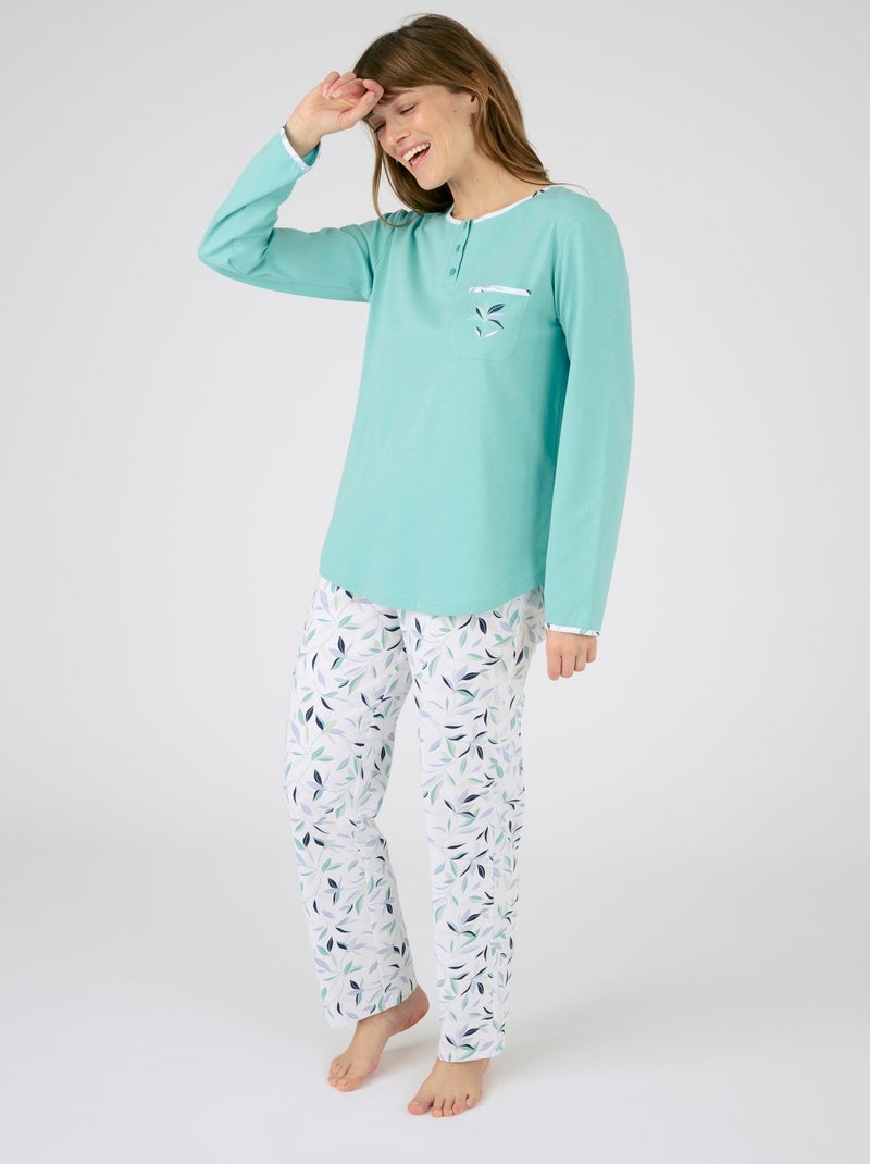 Lot de 2 pyjamas maille jersey pur coton peigné - Damart Bleu - Kiabi