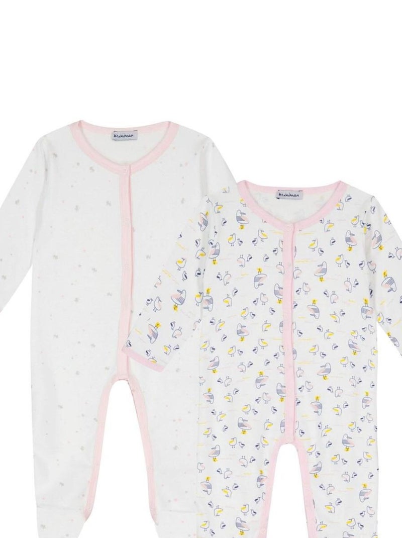 Lot de 2 pyjamas Oeko-Tex  une pièce 'Miniman' Blanc - Kiabi