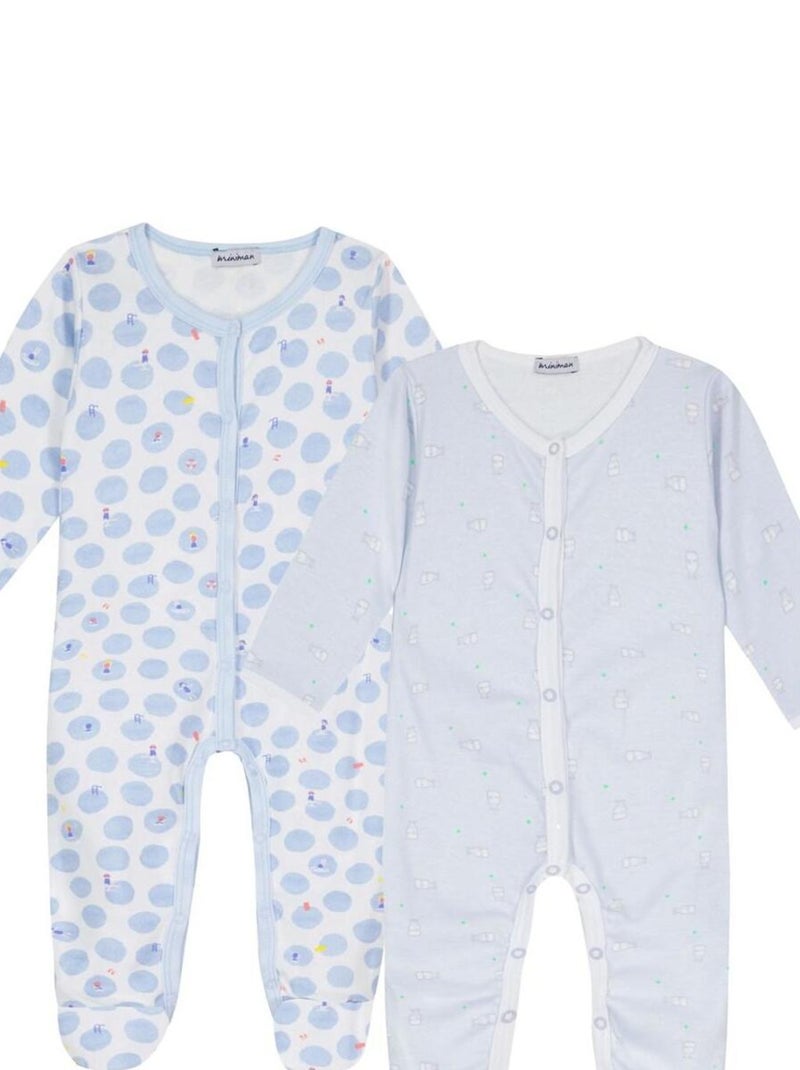 VERTBAUDET Lot de 3 Pyjamas bébé en Jersey Ouverture zippée Basics Bleu Chambray Naissance(50CM