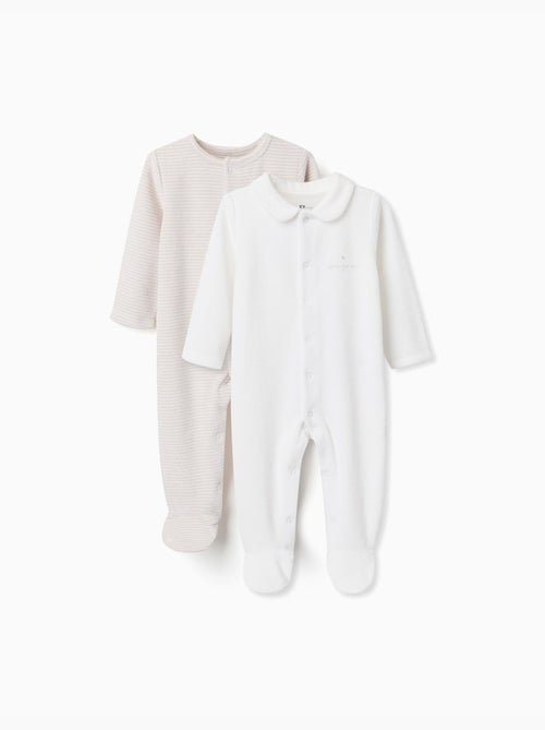 Lot de 2 pyjamas unis/à rayures en velours - Kiabi Lot de 2 pyjamas unis/à rayures en velours - Kiabi