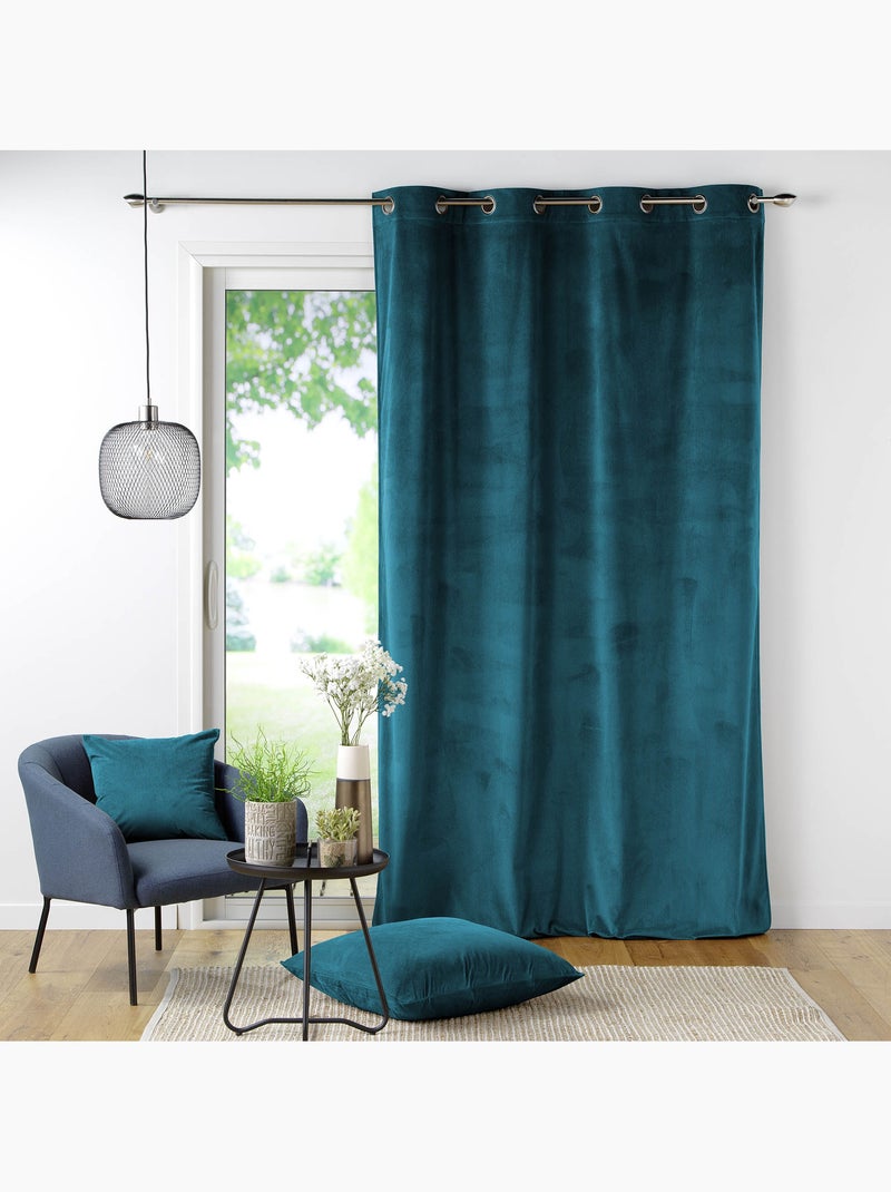 Lot de 2 Rideau à oeillets velours côtelé Casual Bleu pétrole - Kiabi