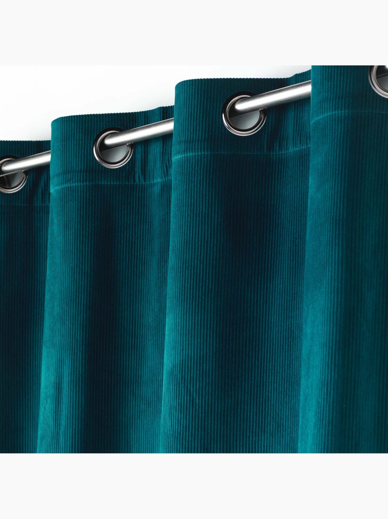 Lot de 2 Rideau à oeillets velours côtelé Casual Bleu pétrole - Kiabi