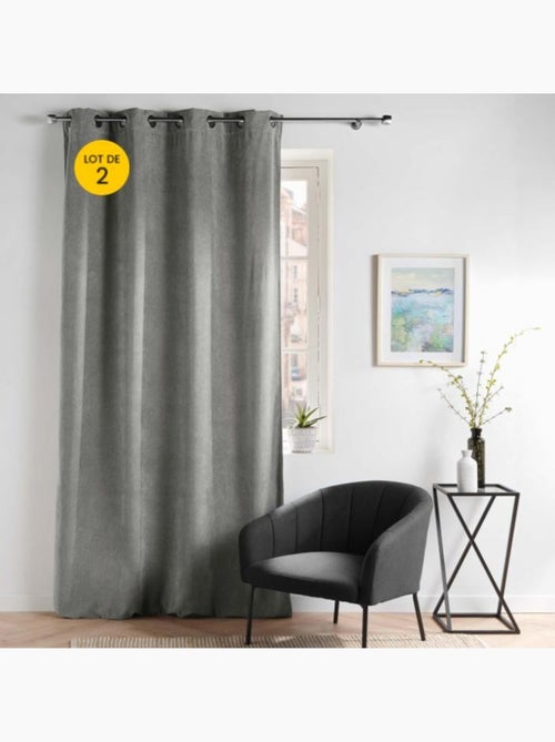 Lot de 2 Rideaux - Tamisant en velours uni - Novana - Kiabi