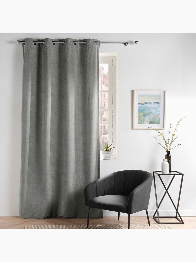 Lot de 2 Rideaux - Tamisant en velours uni - Novana gris anthracite - Kiabi