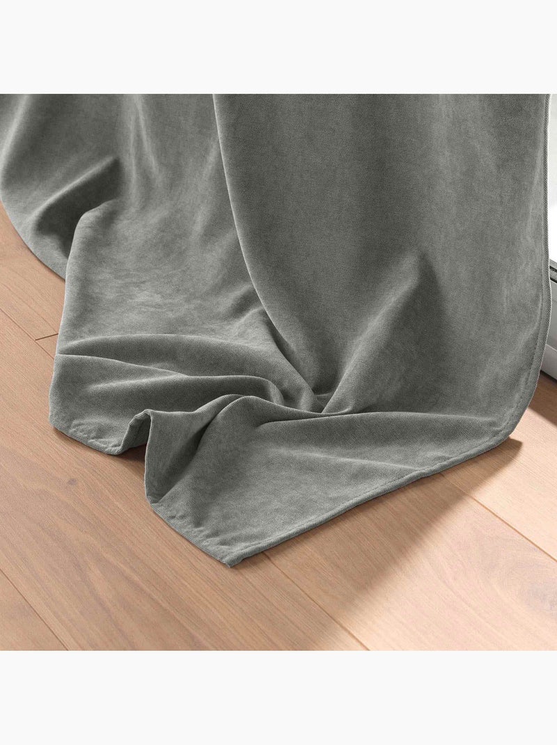 Lot de 2 Rideaux - Tamisant en velours uni - Novana gris anthracite - Kiabi