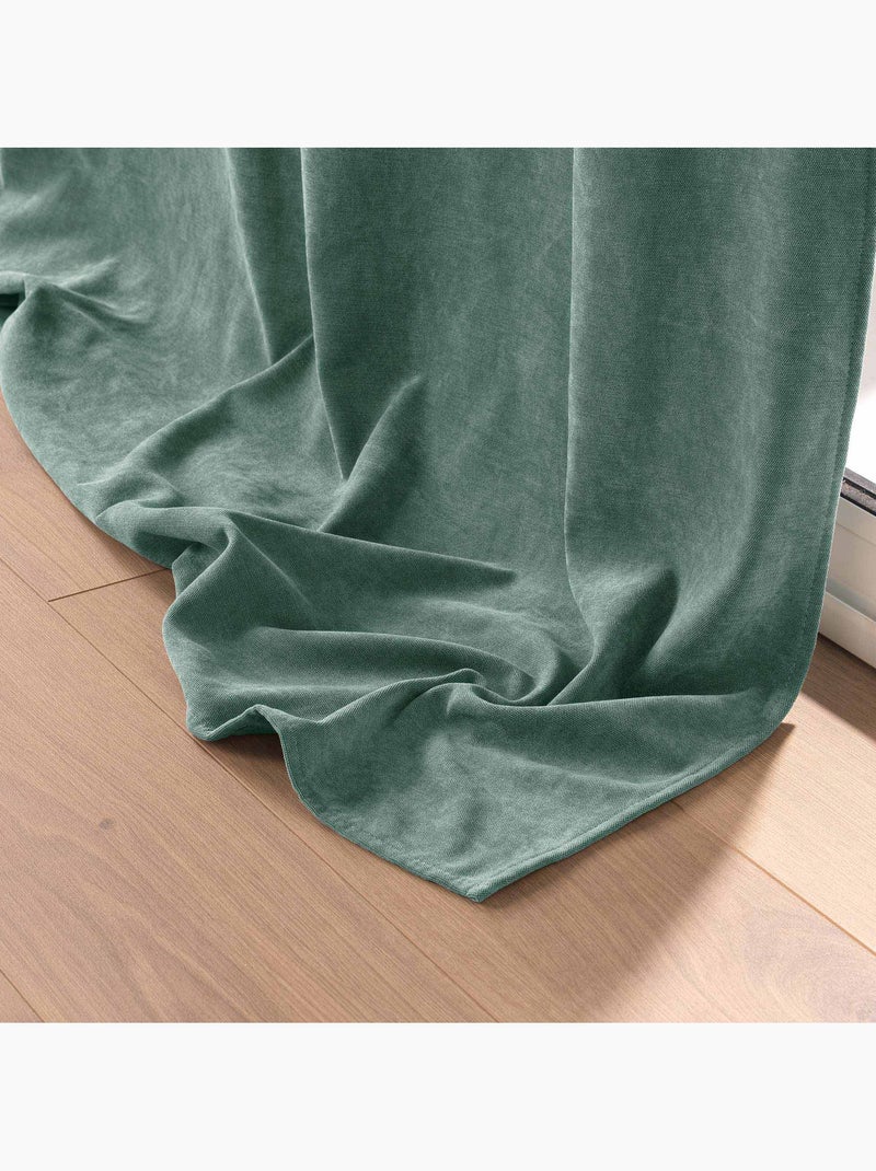Lot de 2 Rideaux - Tamisant en velours uni - Novana Vert Sauge - Kiabi