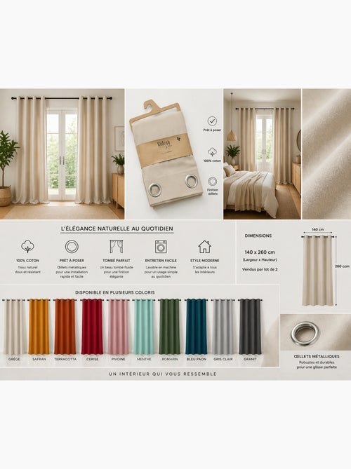 Lot de 2 Rideaux 100% Coton Prélavé – KALA - Kiabi