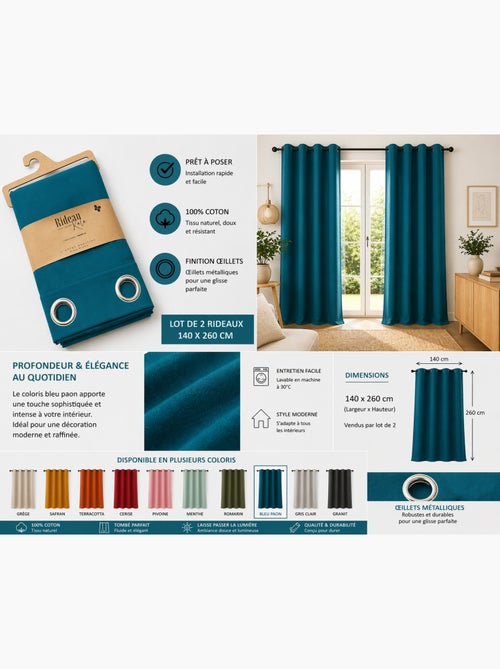 Lot de 2 Rideaux 100% Coton Prélavé – KALA - Kiabi